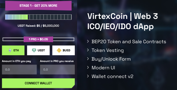 VirtexCoin | BEP20 Web 3 ICO/IEO/IDO dApp - Crypto Fund Raiser