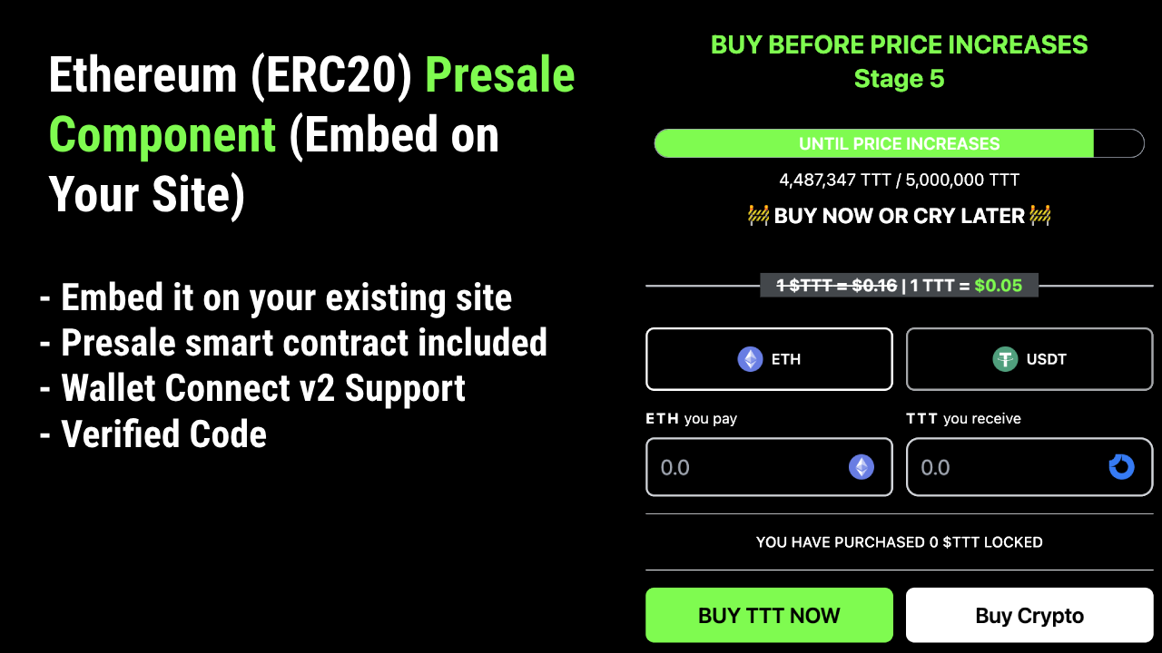 Ethereum (ERC20) Presale Component (Embed on Your Site)