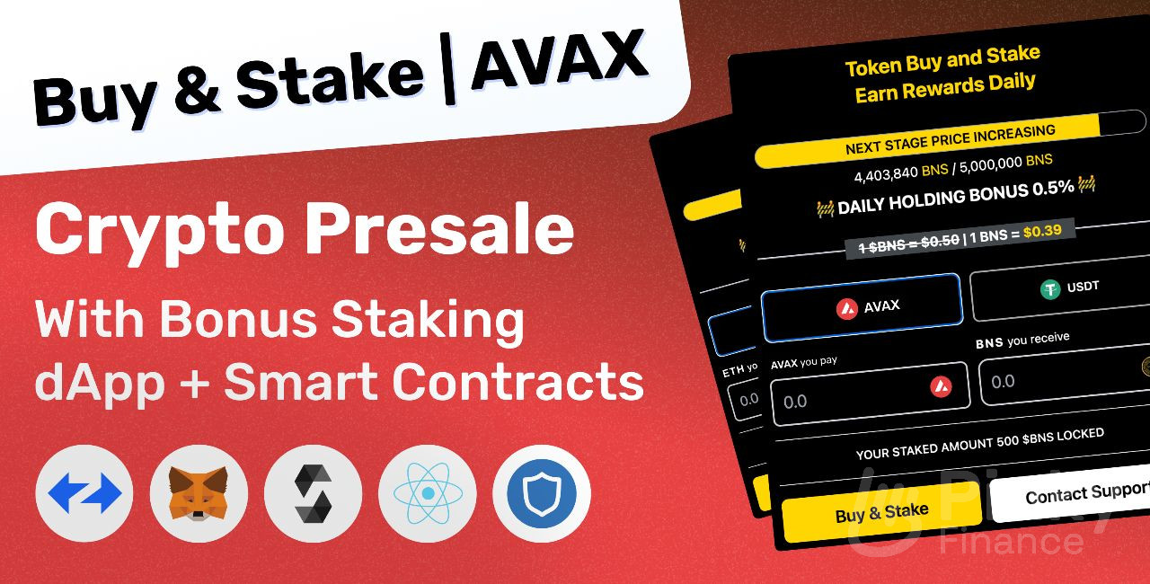 Buy & Stake | Avalanche Crypto Presale With Bonus Staking dApp + Smart Contracts (New)